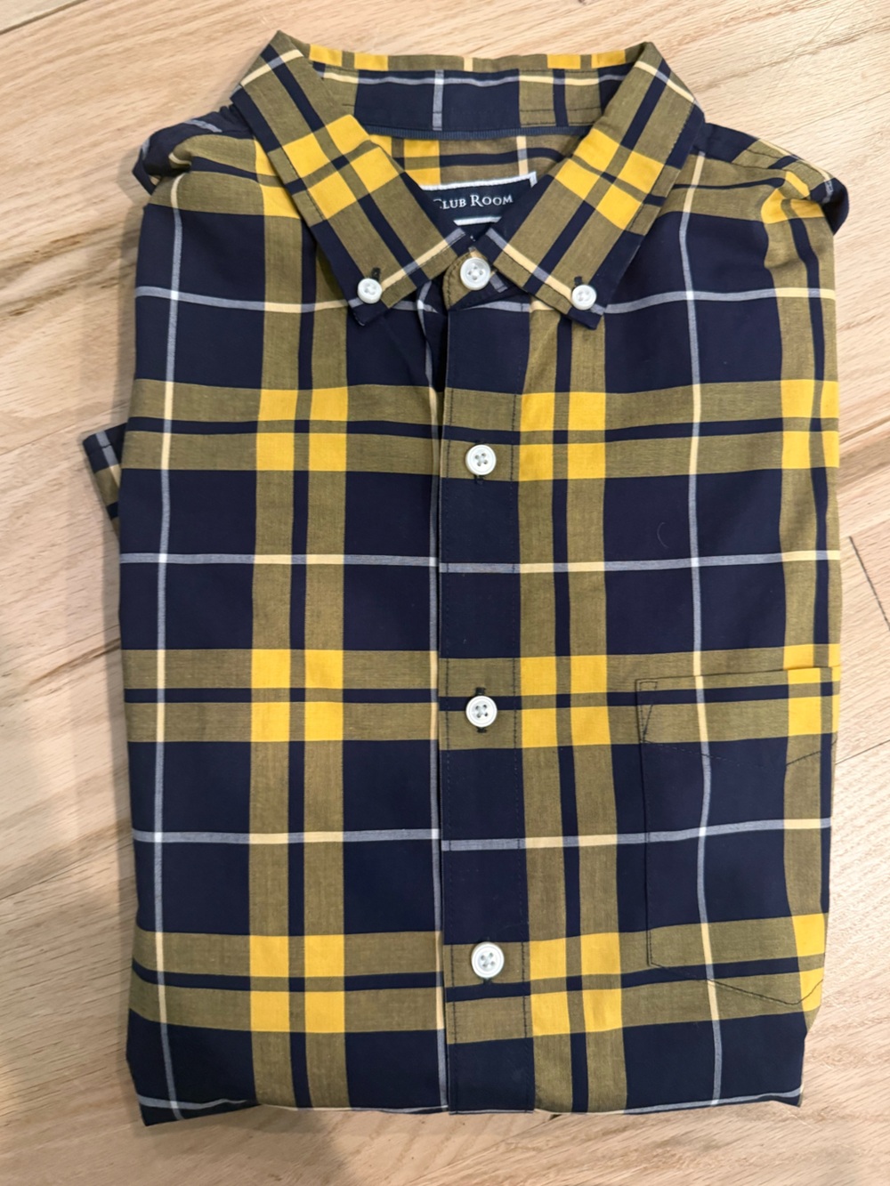 Club room Men's Navy and Yellow Plaid Button-Up Shirt